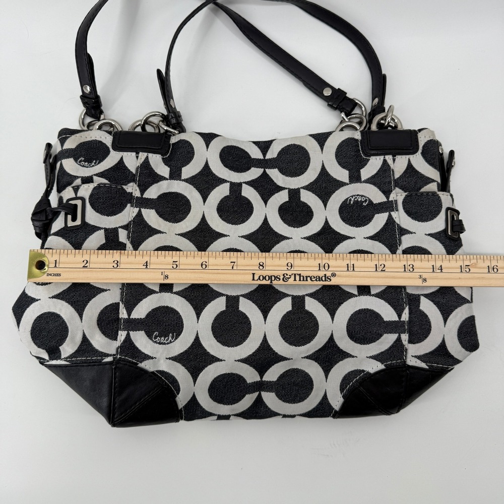 Coach 14573 Y2K Optic O Black White Canvas Tote Bag Leather Shoulder Purse - Picture 15 of 16